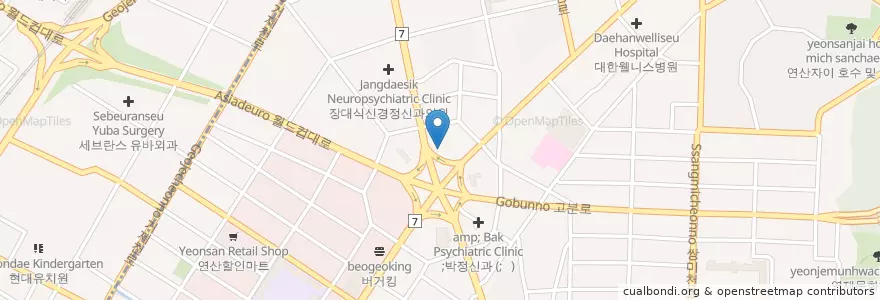 Mapa de ubicacion de 엠에스척추운동센타 en Corea Del Sur, Busan, 연제구, 거제동, 연산동.