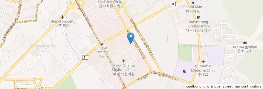 Mapa de ubicacion de 서울수치과의원 en Corea Del Sud, Busan, 해운대구, 좌동, 중동.