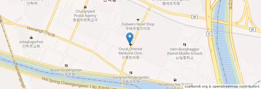 Mapa de ubicacion de 오륙한의원 en Coreia Do Sul, Busan, 동래구, 안락동.