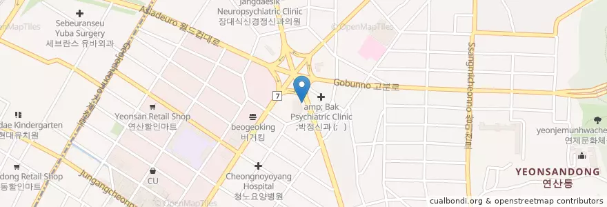 Mapa de ubicacion de 밝은눈안과의원 en Güney Kore, Busan, 연제구, 연산동.