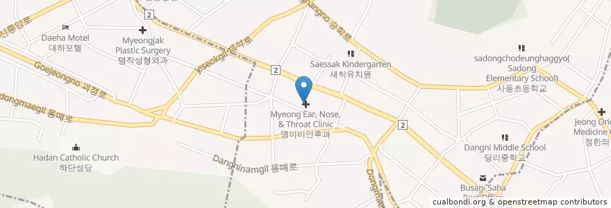 Mapa de ubicacion de Myeong Ear, Nose, & Throat Clinic en South Korea, Busan, Saha-Gu, Dangni-Dong.