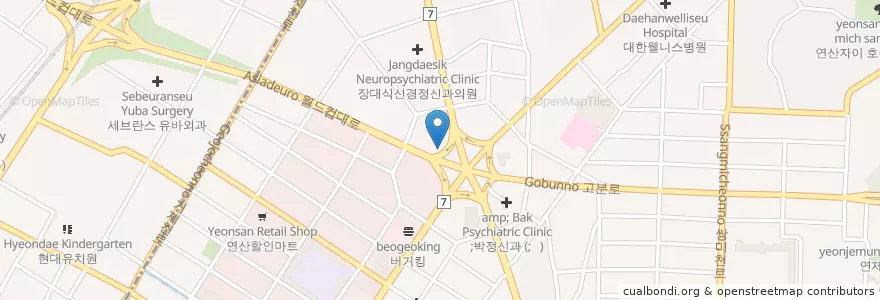 Mapa de ubicacion de 황국형 비뇨기과 en Güney Kore, Busan, 연제구, 거제동, 연산동.