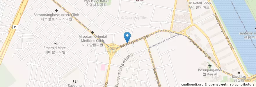 Mapa de ubicacion de 삼성병원 en 대한민국, 부산, 수영구, 광안동, 수영동.