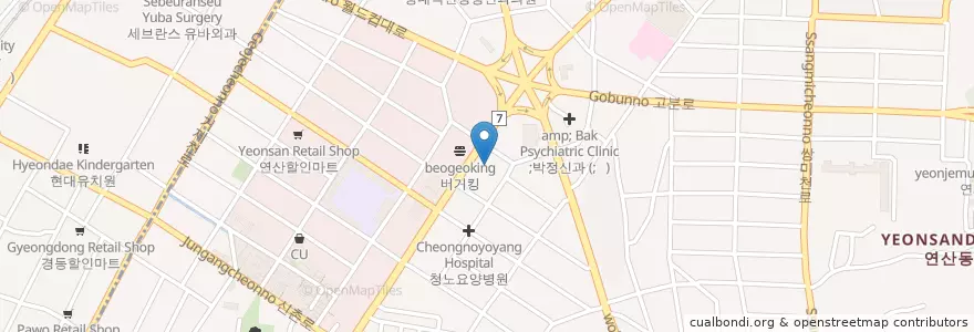 Mapa de ubicacion de 프라임 연산병원 en 大韓民国, 釜山, 蓮堤区, 蓮山洞.
