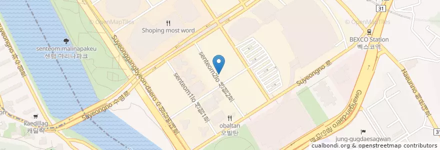 Mapa de ubicacion de 센텀캘리포니아치과 en كوريا الجنوبية, بسان, 해운대구, 우동.