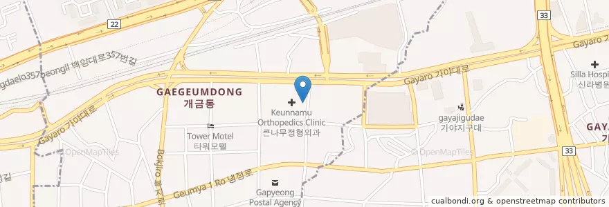 Mapa de ubicacion de 한마음한의원 en 대한민국, 부산, 부산진구, 개금동.