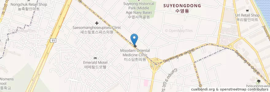 Mapa de ubicacion de 미소담한의원 en Zuid-Korea, Busan, 수영구, 광안동, 수영동.