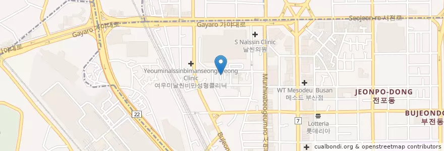 Mapa de ubicacion de 호한방아미스타한의원 en Corée Du Sud, Busan, 부산진구, 부전동.