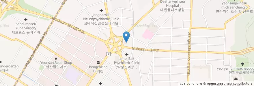Mapa de ubicacion de 하나어린이치과의원 en 대한민국, 부산, 연제구, 연산동.