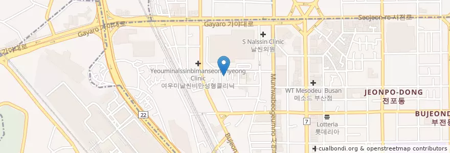 Mapa de ubicacion de 고운세상피부과 부산점 en Corea Del Sur, Busan, 부산진구, 부전동.