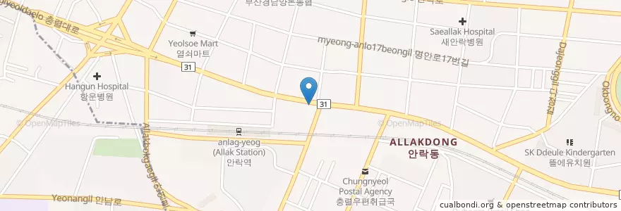 Mapa de ubicacion de 한빛치과의원 en Corée Du Sud, Busan, 동래구, 안락동.
