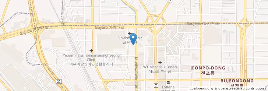 Mapa de ubicacion de 연세모벨르의원 en 대한민국, 부산, 부산진구, 부전동.