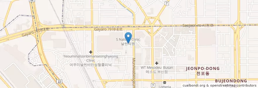 Mapa de ubicacion de 백성형외과 en Coreia Do Sul, Busan, 부산진구, 부전동.