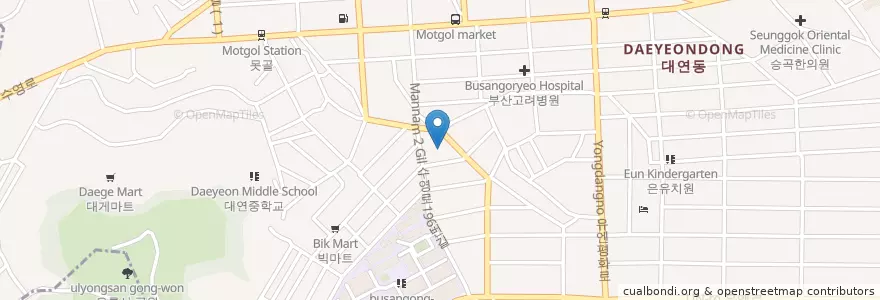 Mapa de ubicacion de Motgolgeobuki Oriental Medicine Clinic en South Korea, Busan, Nam-Gu, Daeyeon-Dong.