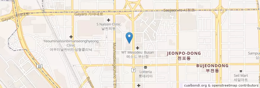 Mapa de ubicacion de 김정일치과의원 en Zuid-Korea, Busan, 부산진구, 부전동.