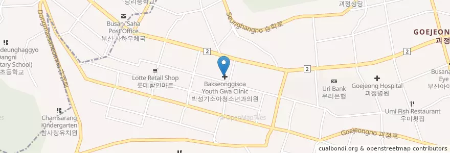 Mapa de ubicacion de 박성기소아청소년과의원 en Республика Корея, Пусан, 사하구, 괴정동.