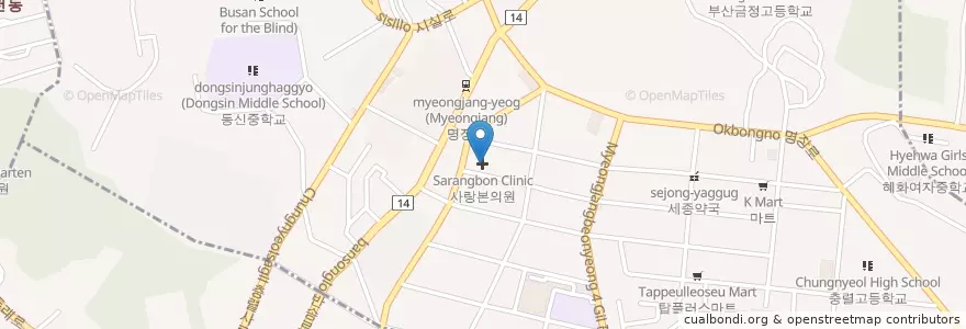 Mapa de ubicacion de 사랑본의원 en 대한민국, 부산, 동래구, 명장동.