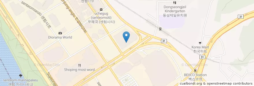 Mapa de ubicacion de 센텀가정의원 en Corea Del Sud, Busan, 해운대구, 우동.