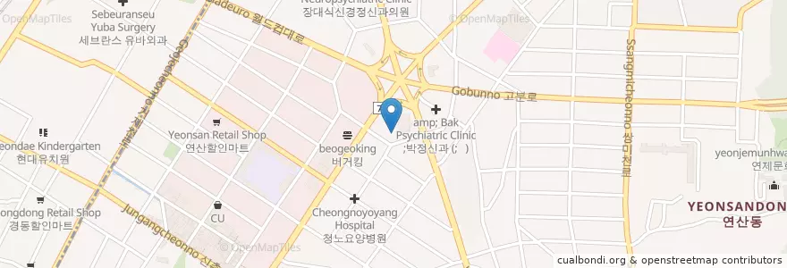 Mapa de ubicacion de 한빛프롤로의원 en Korea Selatan, 부산, 연제구, 연산동.