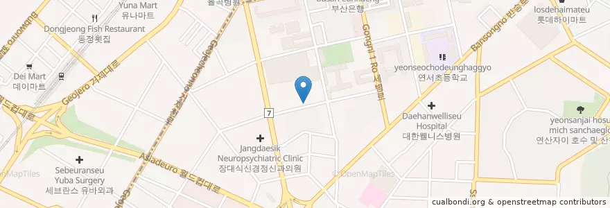 Mapa de ubicacion de 소담치과 en 대한민국, 부산, 연제구, 거제동, 연산동.