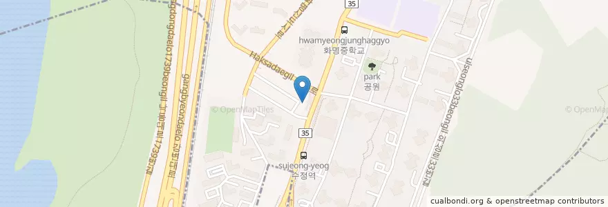 Mapa de ubicacion de Heogwon Dental Clinic en South Korea, Busan, Buk-Gu, Deokcheon-Dong, Hwamyeong-Dong.