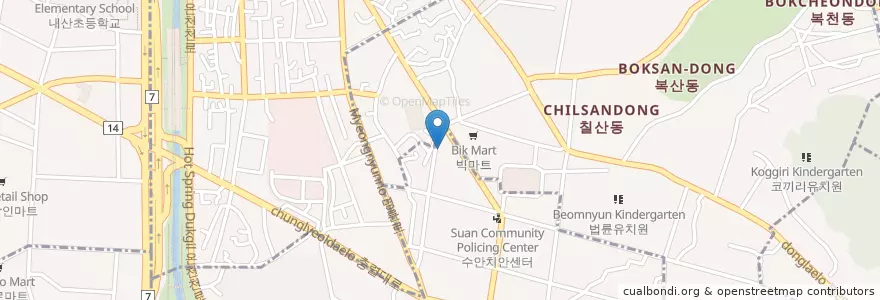 Mapa de ubicacion de Bakchunbae Dental Clinic en South Korea, Busan, Dongnae-Gu, Sumin-Dong, Boksan-Dong.