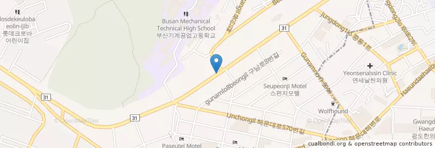 Mapa de ubicacion de 굿모닝병원 en Güney Kore, Busan, 해운대구.