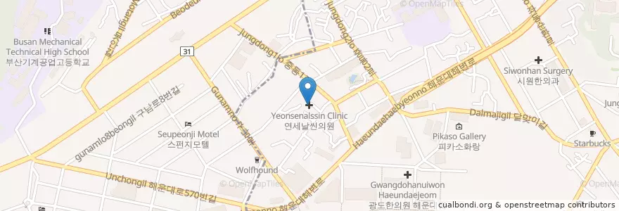 Mapa de ubicacion de 연세날씬의원 en كوريا الجنوبية, بسان, 해운대구.