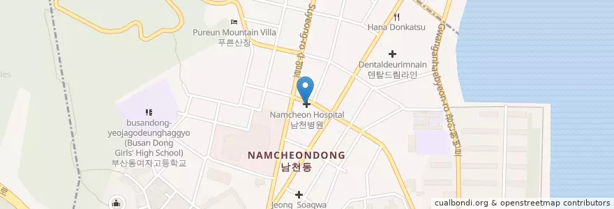 Mapa de ubicacion de 남천병원 en Korea Selatan, 부산, 수영구, 남천동.