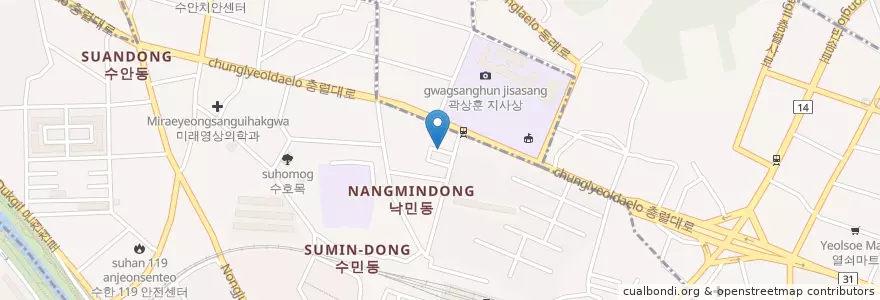 Mapa de ubicacion de Urideul Hospital en South Korea, Busan, Dongnae-Gu.