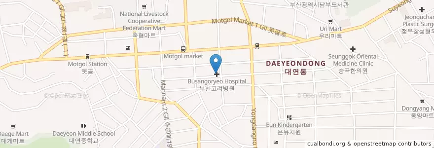 Mapa de ubicacion de Busangoryeo Hospital en South Korea, Busan, Nam-Gu, Daeyeon-Dong.