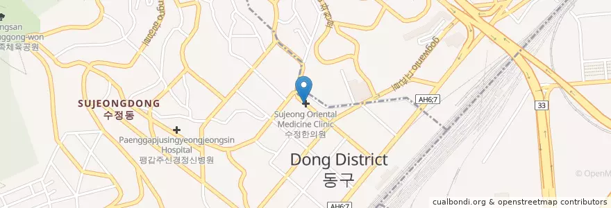 Mapa de ubicacion de 수정한의원 en 대한민국, 부산, 동구, 수정동.