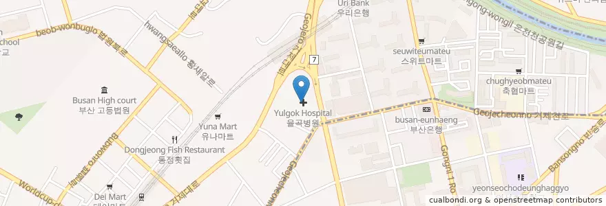 Mapa de ubicacion de 율곡병원 en 大韓民国, 釜山, 巨堤洞.