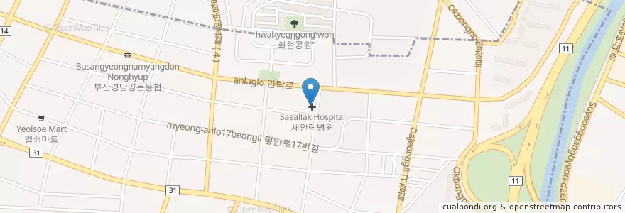 Mapa de ubicacion de 새안락병원 en Zuid-Korea, Busan, 동래구, 안락동.