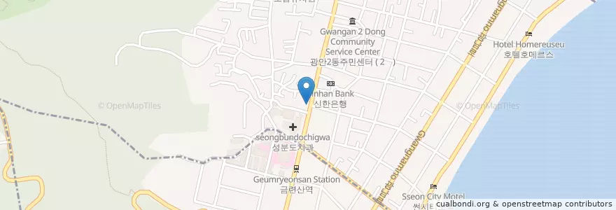 Mapa de ubicacion de 조병우이비인후과 en Güney Kore, Busan, 수영구, 광안동.