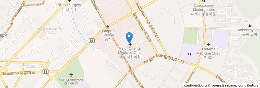 Mapa de ubicacion de 메이저한의원 en Korea Selatan, 부산, 해운대구, 좌동, 중동.