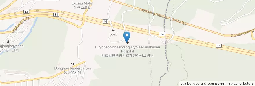 Mapa de ubicacion de 의료법인백양의료재단아하브병원 en Zuid-Korea, Busan, 북구, 만덕동.