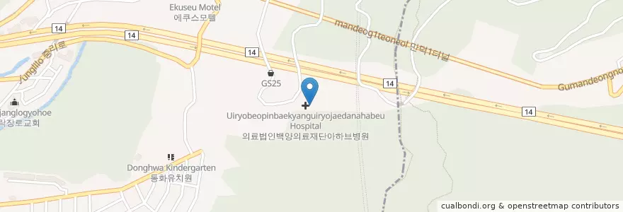 Mapa de ubicacion de (의료법인)백양의료재단아하브병원 (( Uiryobeopin ) Baekyanguiryojaedanahabeu Hospital) en Zuid-Korea, Busan, 북구, 만덕동.