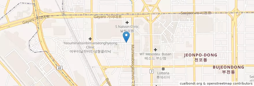 Mapa de ubicacion de 노아치과 en Coreia Do Sul, Busan, 부산진구, 부전동.