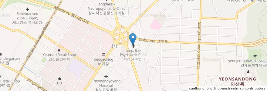 Mapa de ubicacion de 동래중앙병원 en Güney Kore, Busan, 연제구, 연산동.