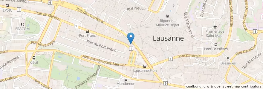 Mapa de ubicacion de Blackbird Downtown Diner en Schweiz, Waadt, District De Lausanne, Lausanne.