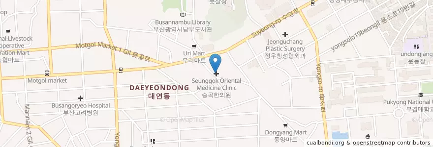 Mapa de ubicacion de 승곡한의원 en Zuid-Korea, Busan, 남구, 대연동.