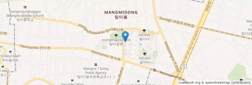 Mapa de ubicacion de 김향주소아청소년과의원 en 대한민국, 부산, 수영구, 망미동.
