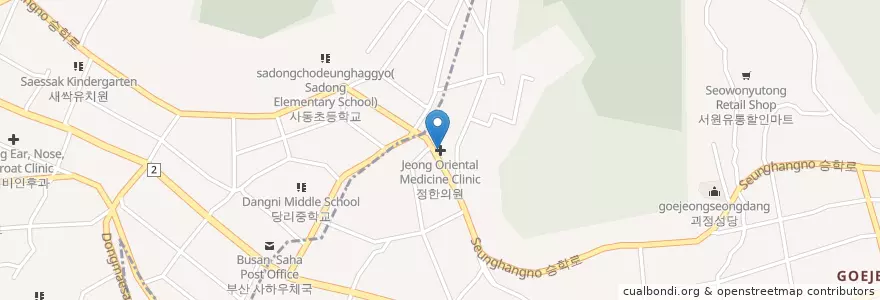 Mapa de ubicacion de 정한의원 en Corea Del Sur, Busan, 사하구, 괴정동.