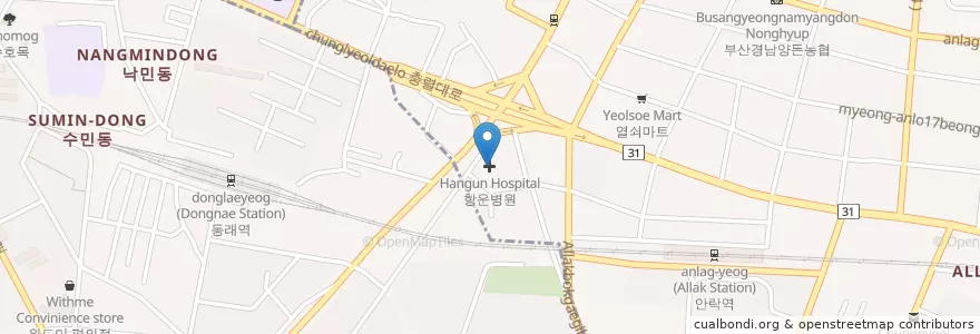 Mapa de ubicacion de 항운병원 en Korea Selatan, 부산, 동래구.