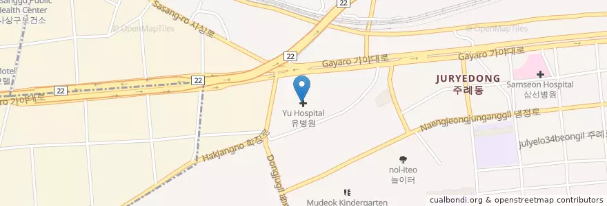 Mapa de ubicacion de 유병원 en Corée Du Sud, Busan, 사상구, 주례동.