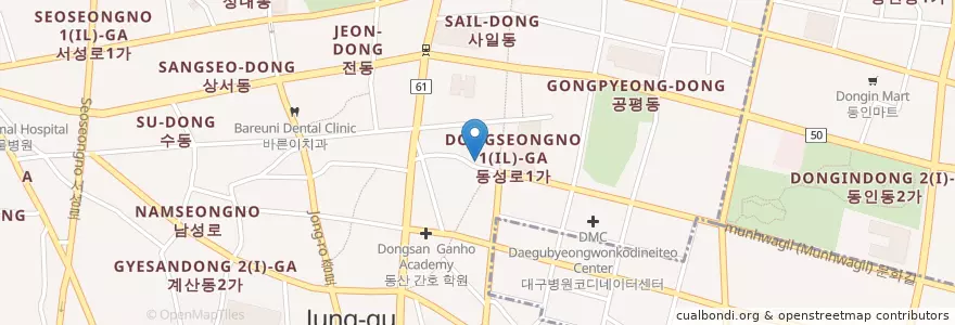 Mapa de ubicacion de 스타화이트치과 대구점 en کره جنوبی, دائجو, 중구, 성내동.