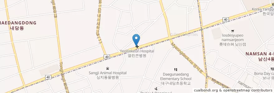Mapa de ubicacion de 열린큰병원 en 대한민국, 대구, 서구, 달서구, 내당동.