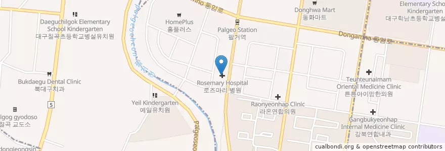 Mapa de ubicacion de 로즈마리 병원 en Zuid-Korea, Daegu, 북구, 동천동.