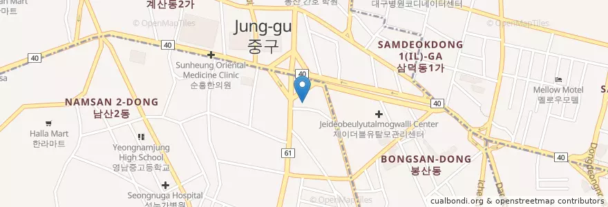 Mapa de ubicacion de 클레오여성의원 en Südkorea, Daegu, Jung-Gu, Namsan-Dong, Seongnae-Dong.